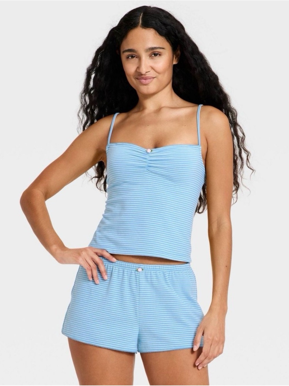 Light Blue Striped Cami & Short Sleep Set
